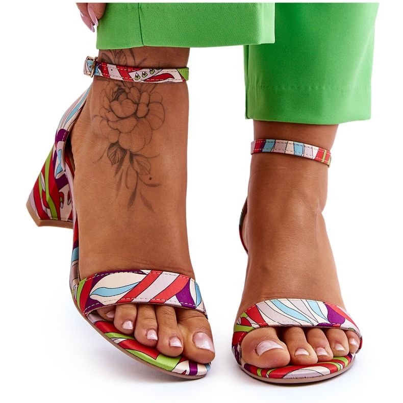 FB1 Saténové sandály s nízkým podpatkem v béžové a modré barvě Quincy hnědý modrý