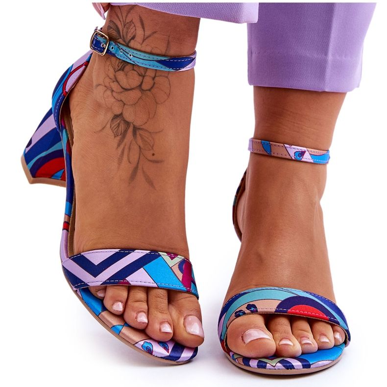 FB1 Fialové a modré saténové sandály se vzorem na nízkém podpatku fialový modrý