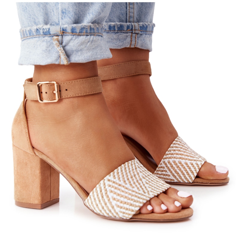 EVE Světle hnědé novomanželské sandály s pletením na tyči béžový