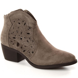 Prolamované semišové kovbojské boty Jezzi W JEZ387A béžový