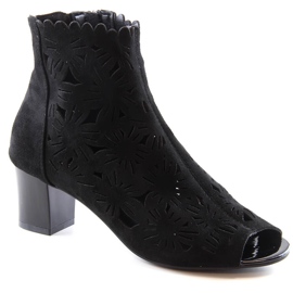 M. DASZYŃSKI Dámské jarní prolamované boty peep toe černé M.Daszyński MR1954-10 černý