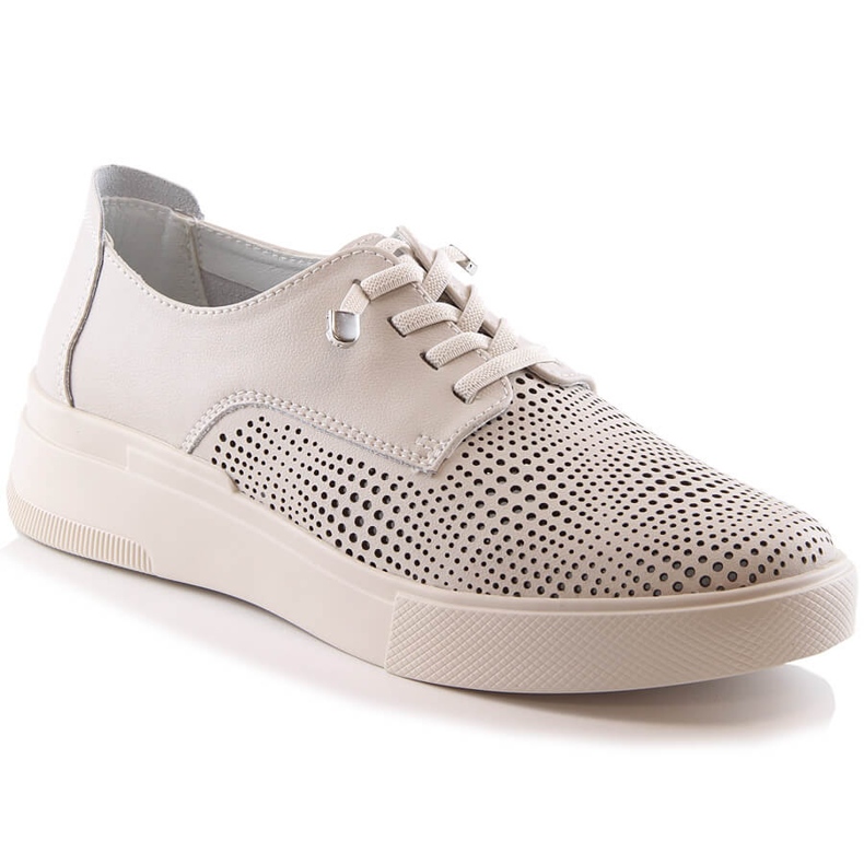 Dámské béžové kožené prolamované boty Filippo DP4405 béžový