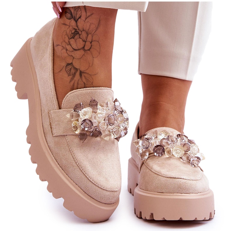 FB2 Dámské mokasíny na platformě s béžovými ozdobami Brenda