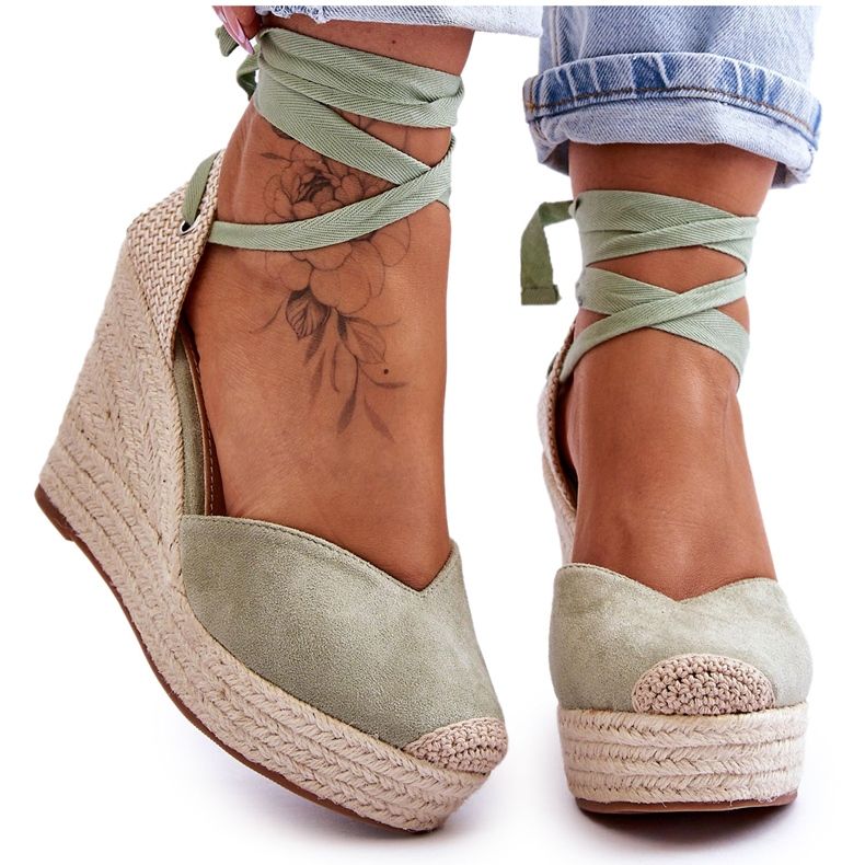 Dámské šněrovací sandály na klínku Bethany Green zelená