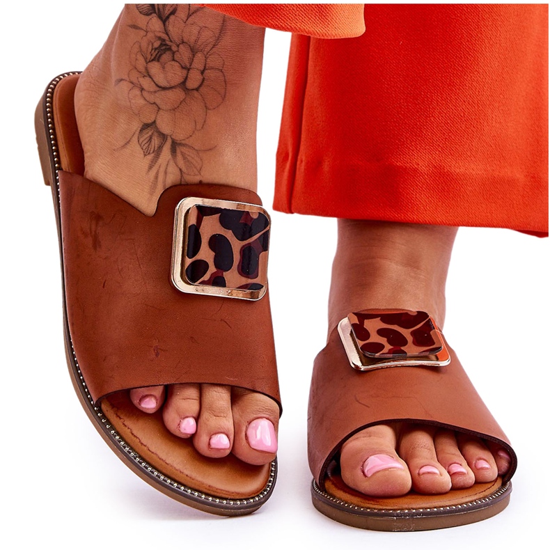 FJ1 Dámské pantofle s ozdobným prvkem Camel Leonia hnědý