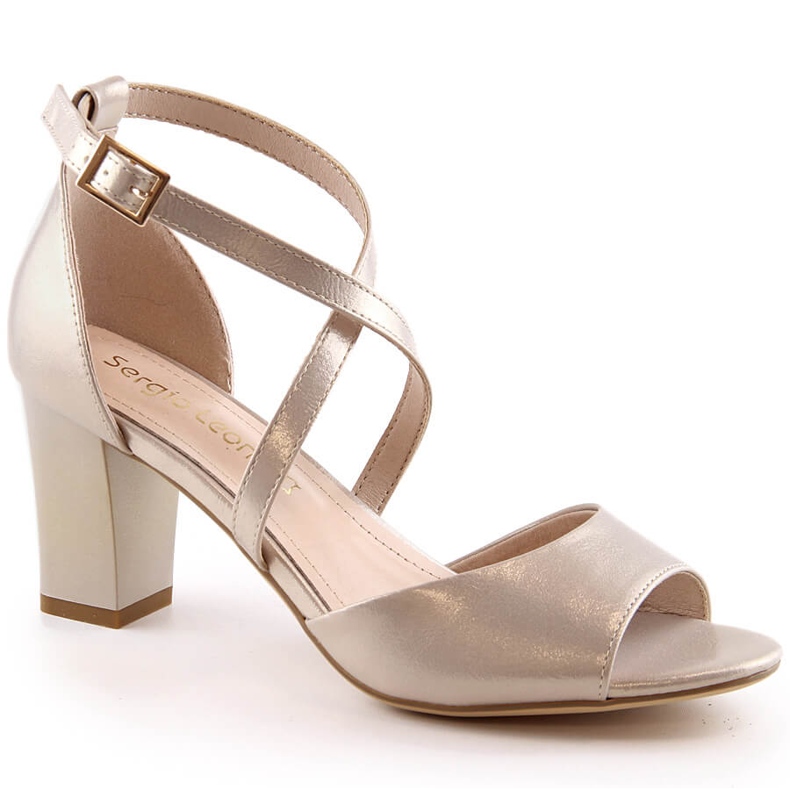 Elegantní dámské saténové zlaté sandály na sloupku Sergio Leone SK862 zlatý