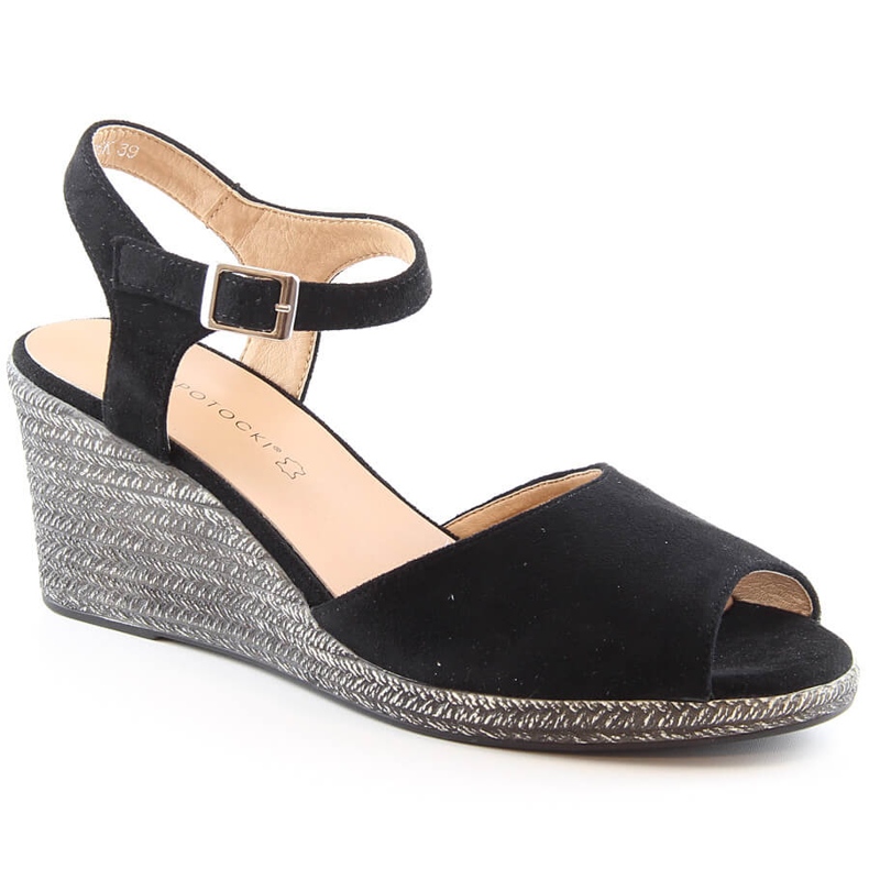 Dámské černé semišové sandály na klínku Potocki SZ12100 černá
