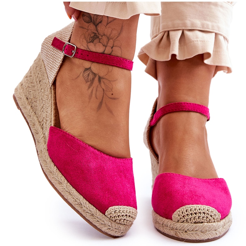Fuchsia Cammer Suede Espadrilky sandály na klínu růžový