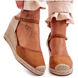 Camel Cammer Suede Espadrilky Sandály na klínu hnědý