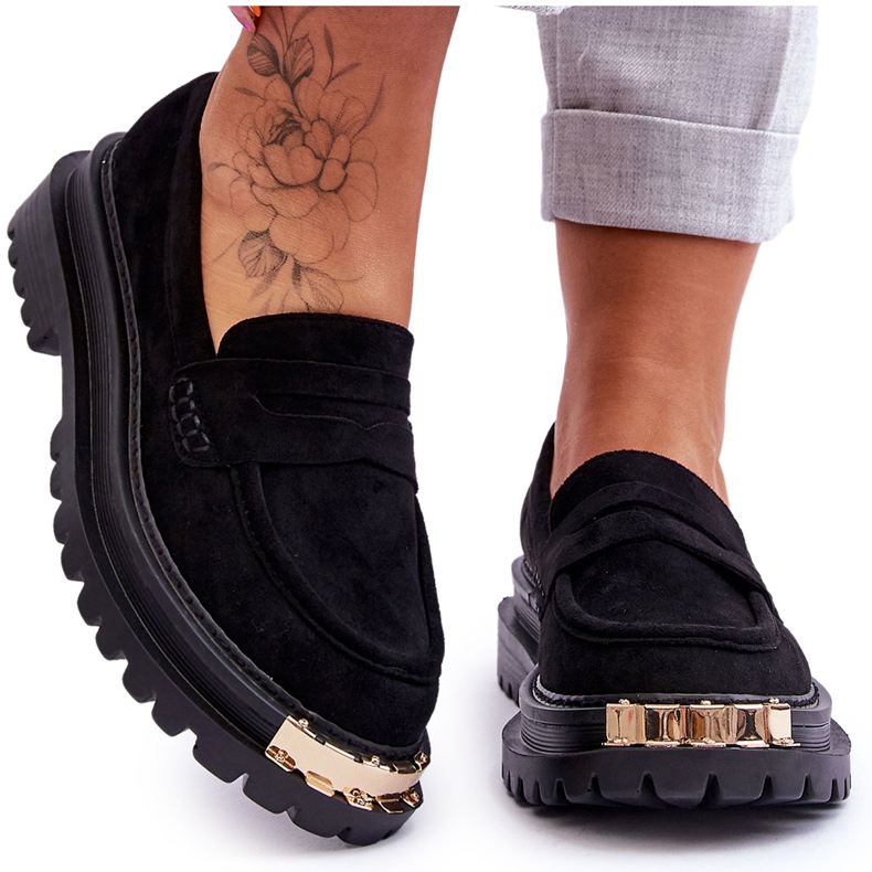 Klasické semišové mokasíny s černým zdobením Monaro černá