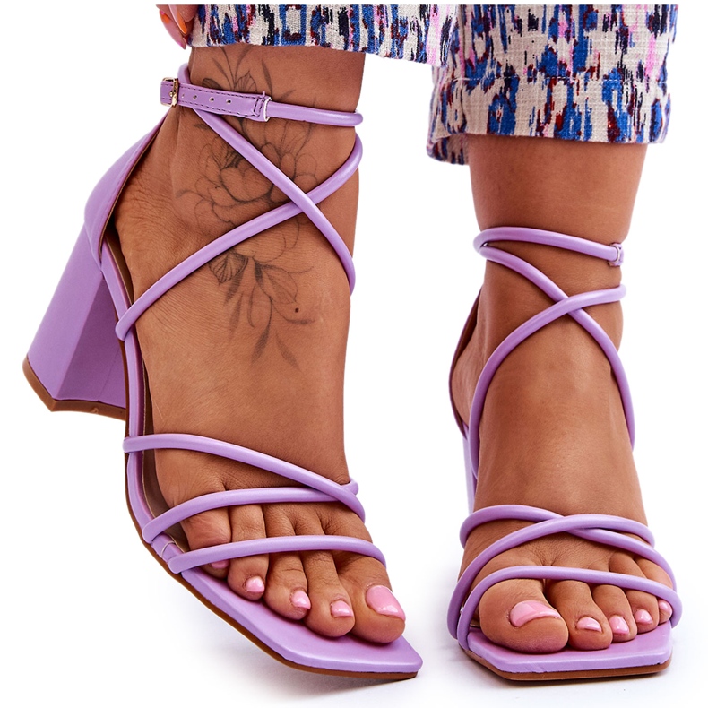 Kožené módní dámské sandály fialové Primma vysoké podpatky fialový