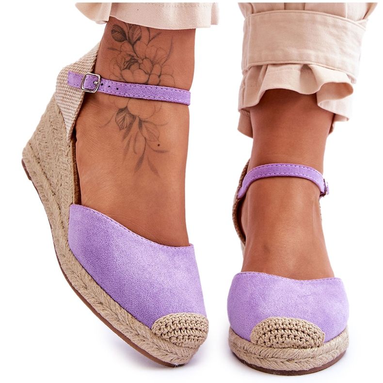 FJ1 Semišové Espadrilky Sandály na klínu Purple Cammer fialový