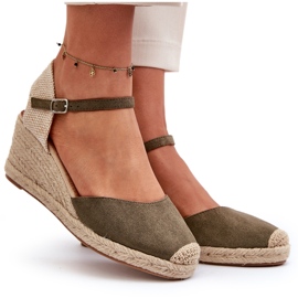 Semišové espadrilky sandály na klínu Green Cammer zelený
