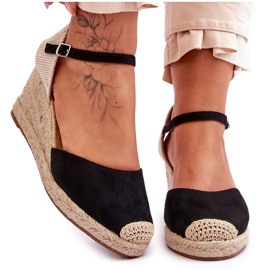 Semišové Espadrilky Sandály na klínu Black Cammer černý