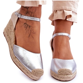 Kožené espadrilky Sandály na klínu Silver Cammer stříbrný