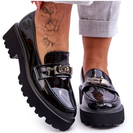 FJ1 Lakované mokasíny S Dekorací platformy Black Glory černý