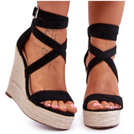 FJ1 Pohodlné Sandály Na Vysokém Klínu Černá Lemira