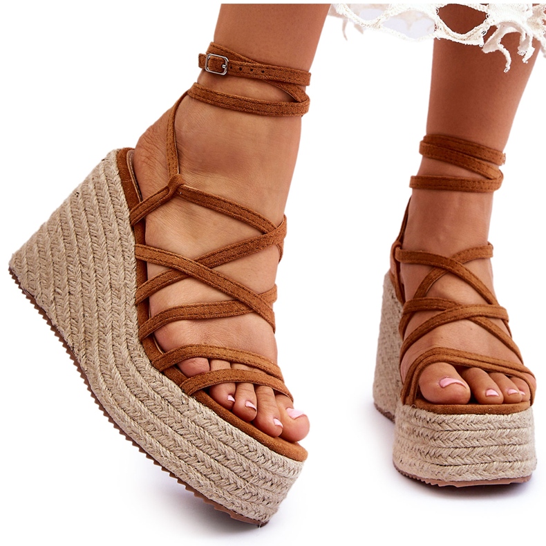 Kožené sandály na klínu Brown Margaritt hnědý