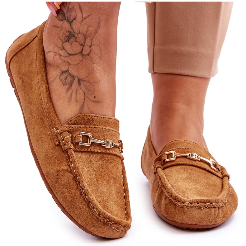 Semišové Mokasíny S Hnědým Ornamentem Eleina