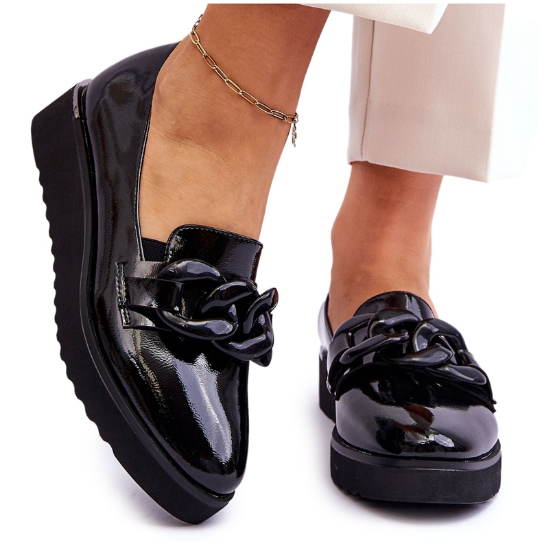 Vinceza Lakované mokasíny na klínu Black Semma černá