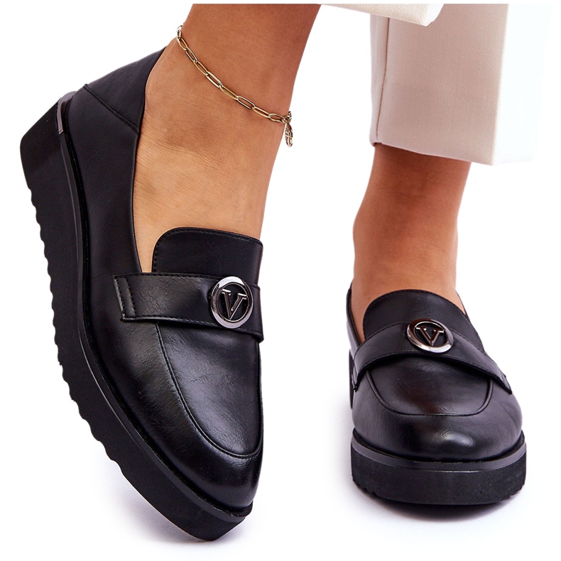 Vinceza Dámské kožené mokasíny na klínku černé Synthia černá