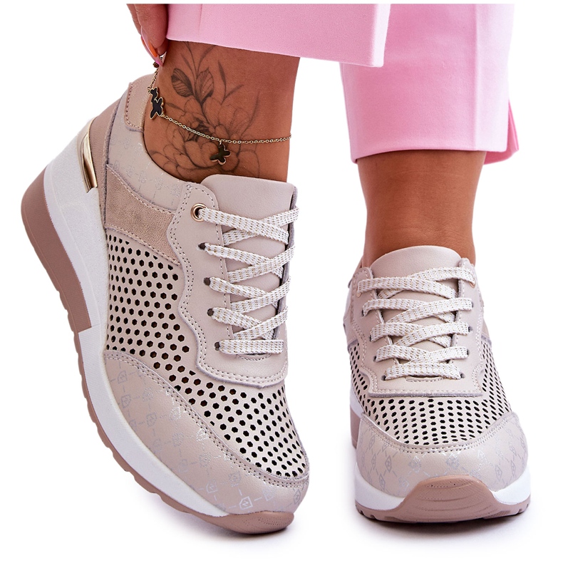 S.Barski Dámské kožené prolamované tenisky světle béžové Virginia béžový