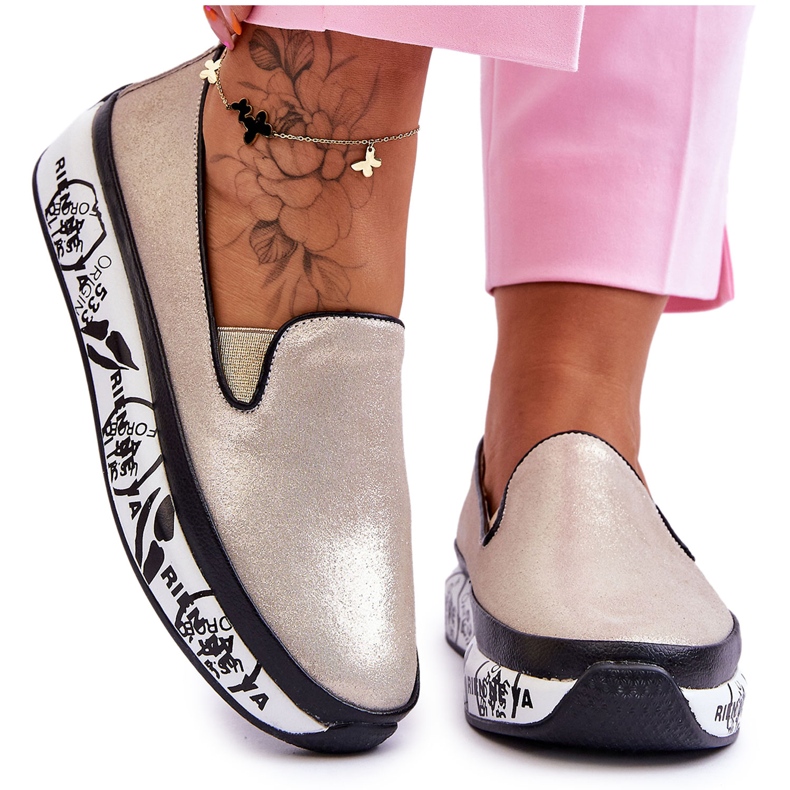 S.Barski Dámské nazouvací kožené tenisky Gold Ottavia zlatý