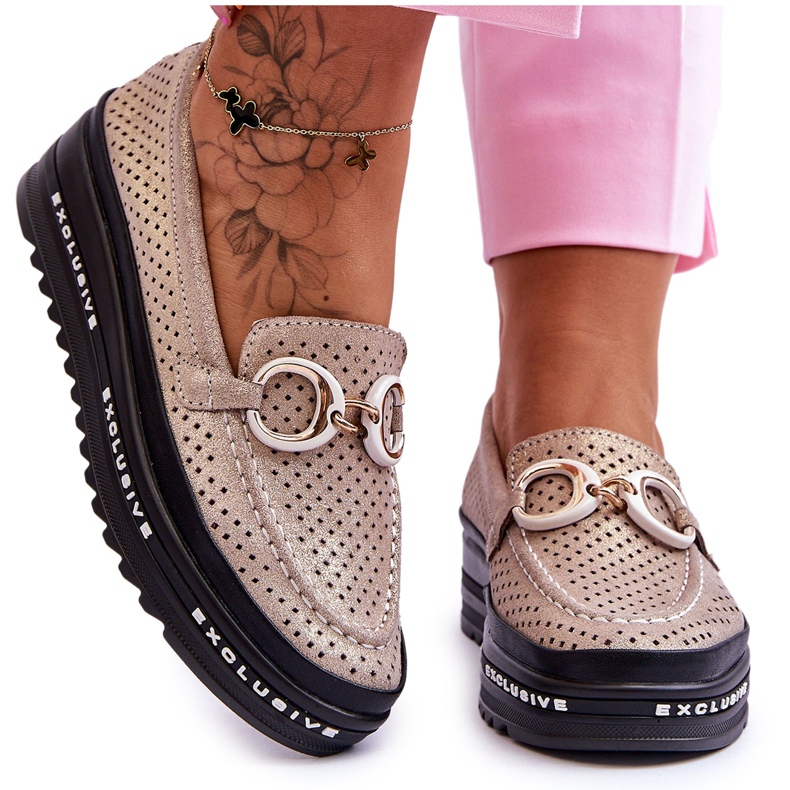 S.Barski Klasické prolamované kožené mokasíny se zlatým zdobením Rendy