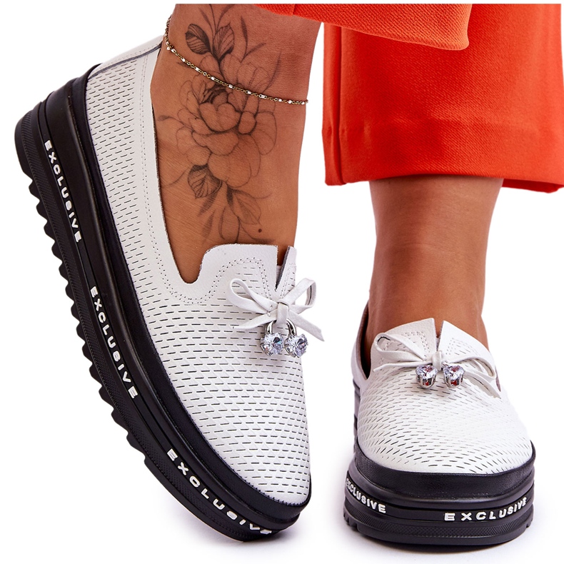 S.Barski Dámské nazouvací kožené tenisky White Raven bílý