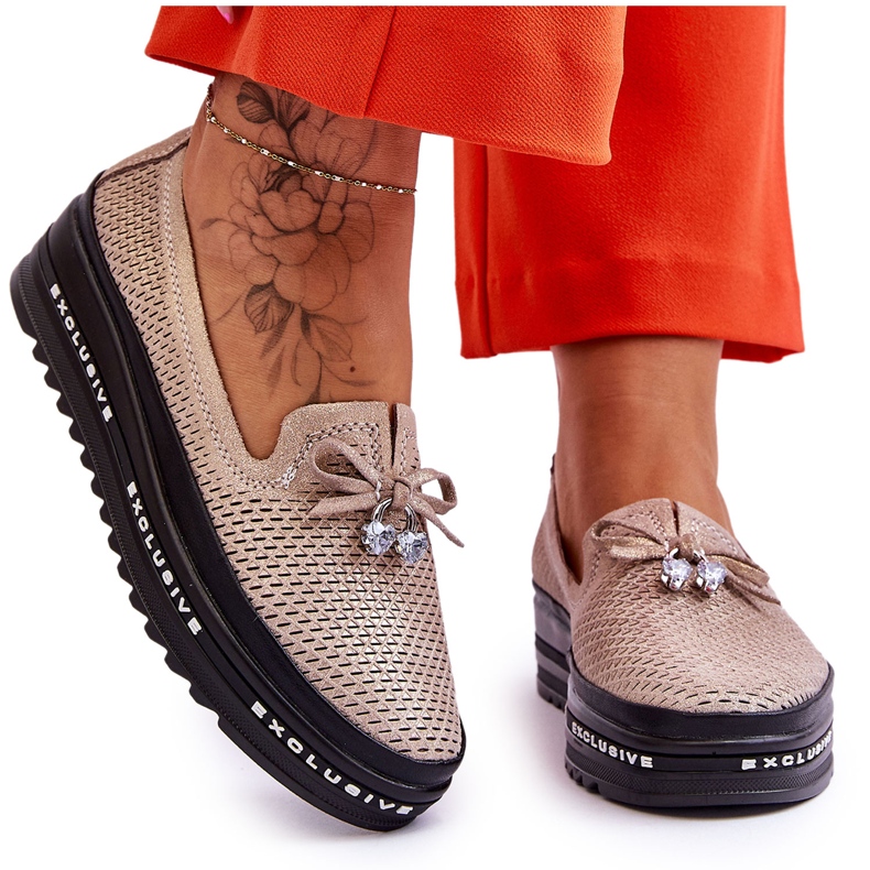 S.Barski Dámské nazouvací kožené tenisky lesklé zlaté Raven zlatý