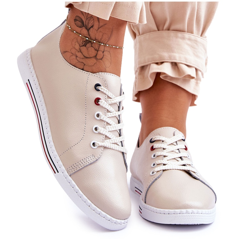 S.Barski Dámské kožené tenisky béžové Renes hnědý