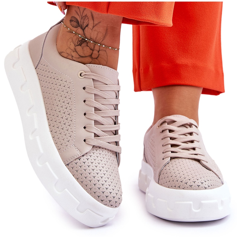 S.Barski Kožené Sportovní Boty Na Robustní Platformě Béžové Montigo béžový