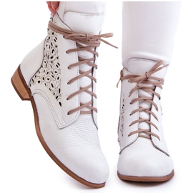 Lewski Shoes Dámské kožené kozačky na zip levé boty 3186 White Peas bílý