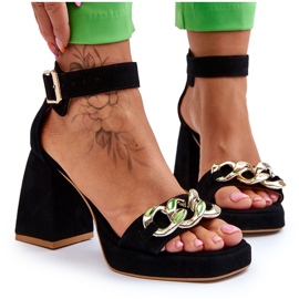 Lewski Shoes Dámské semišové sandály na masivních podpatcích Leski Shoes 3207 Black černý