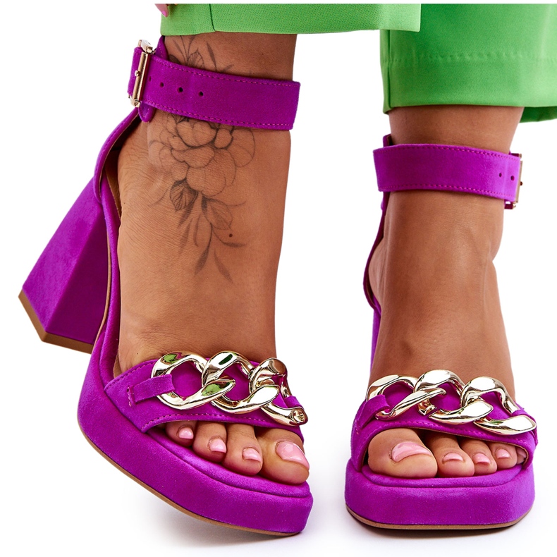 Lewski Shoes Dámské semišové sandály na masivních podpatcích Leski Boty 3207 Fuchsia růžový