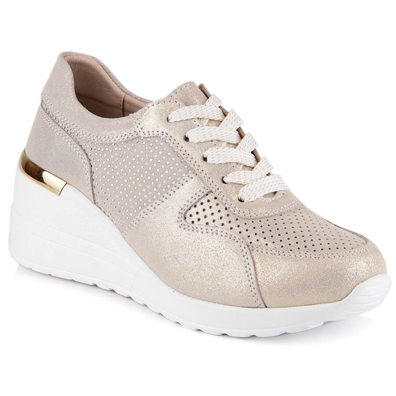 Kožené pohodlné boty na klínku zlaté S.Barski LR29525 zlatý Kožené pohodlné boty na klínku zlaté S.Barski LR29525 zlatý