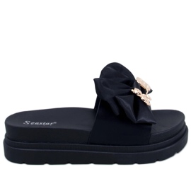 BM Teddy Black pantofle na platformě s medvídkem černý