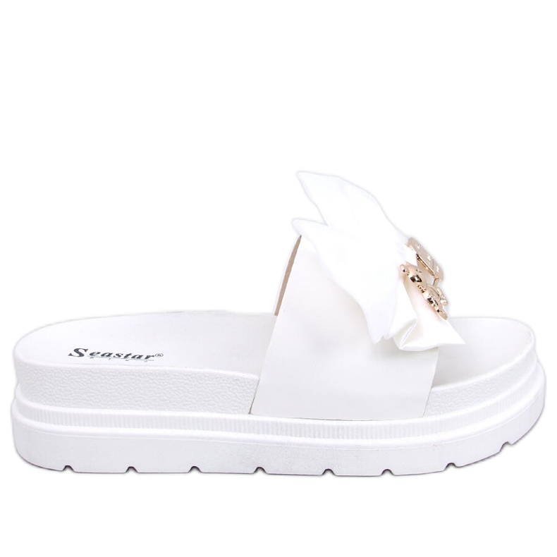 BM Pantofle Teddy White medvídek na platformě bílý