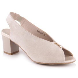 M. DASZYŃSKI Dámské semišové sandály na béžovém nazouvacím sloupku M.Daszyński SA169-6 béžový