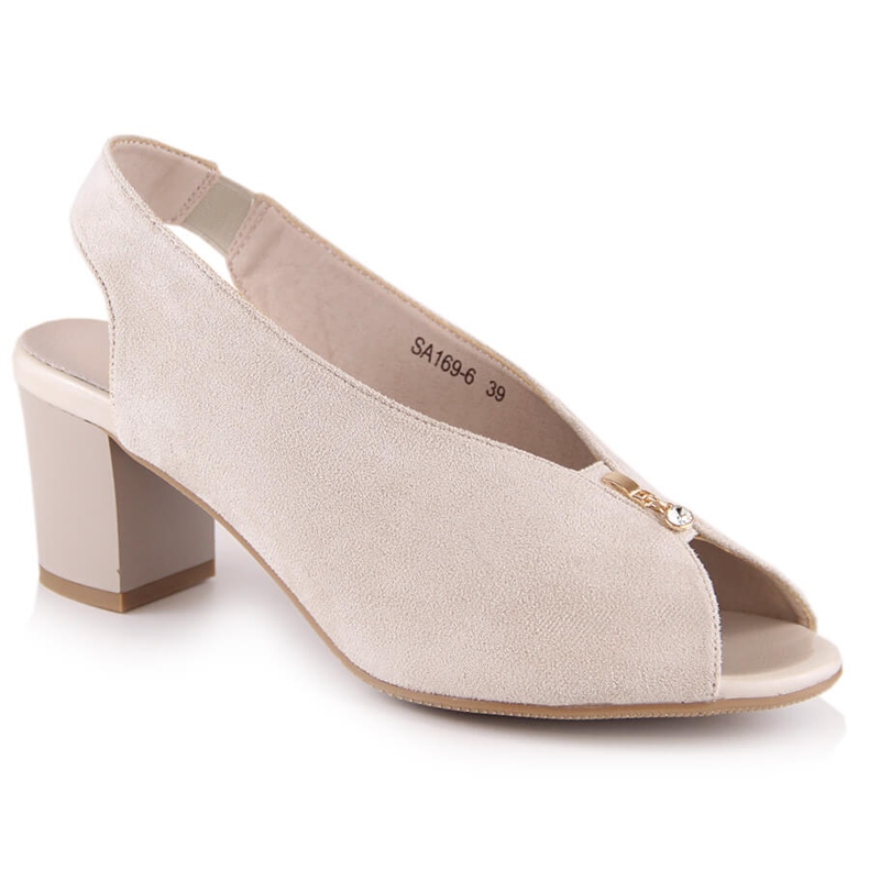 M. DASZYŃSKI Dámské semišové sandály na béžovém nazouvacím sloupku M.Daszyński SA169-6 béžový