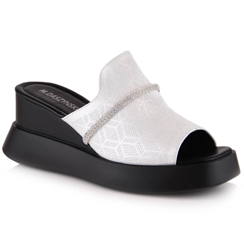M. DASZYŃSKI Dámské stříbrné sandály na klínku M.Daszyński SA209-2 stříbrný