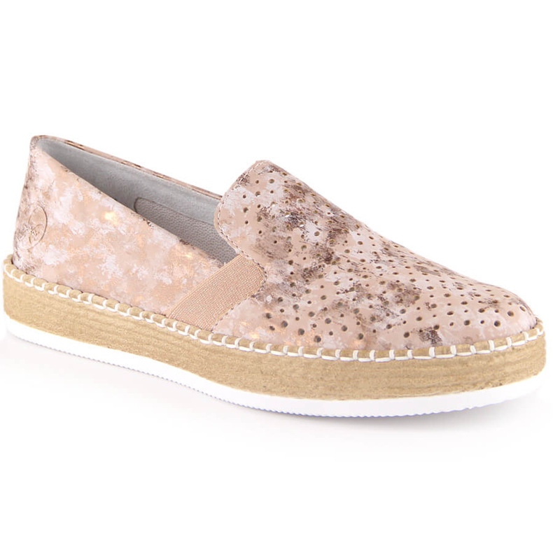 Pohodlné dámské prolamované nazouváky z růžového zlata Rieker L7852-31 zlatý