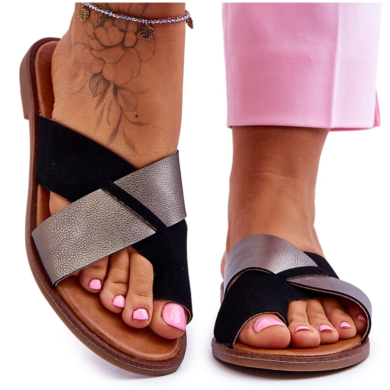 Klasické dámské kožené pantofle Black Platinum Nancy černá