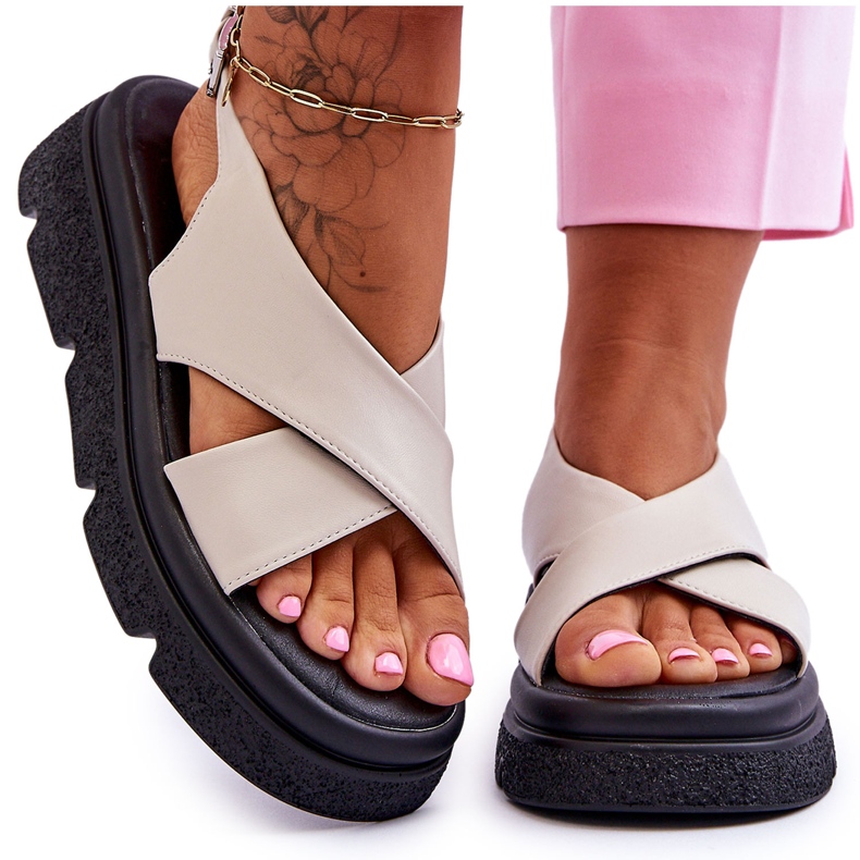 PE1 Módní béžové sandály na platformě Chester béžový