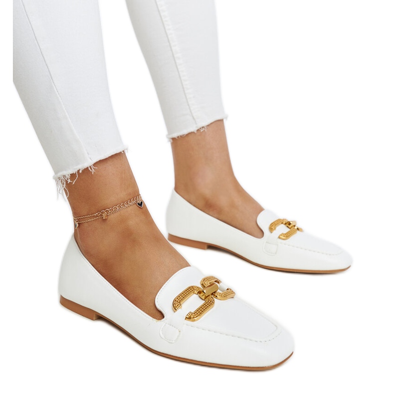 Mokasíny Rousseau s bílou přezkou bílý