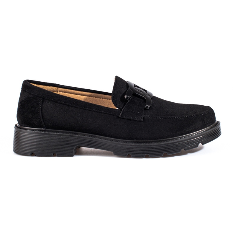 Dámské černé semišové mokasíny s řetízkem Shelovet černá Dámské černé semišové mokasíny s řetízkem Shelovet černá