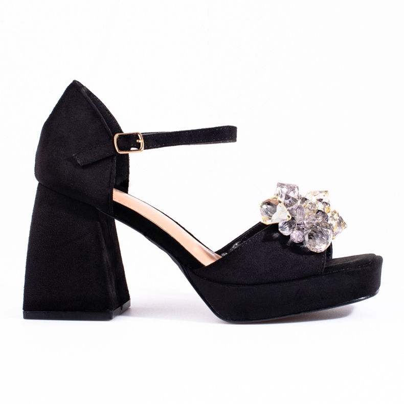 Černé sandály na podpatku z korálků Shelovet černá