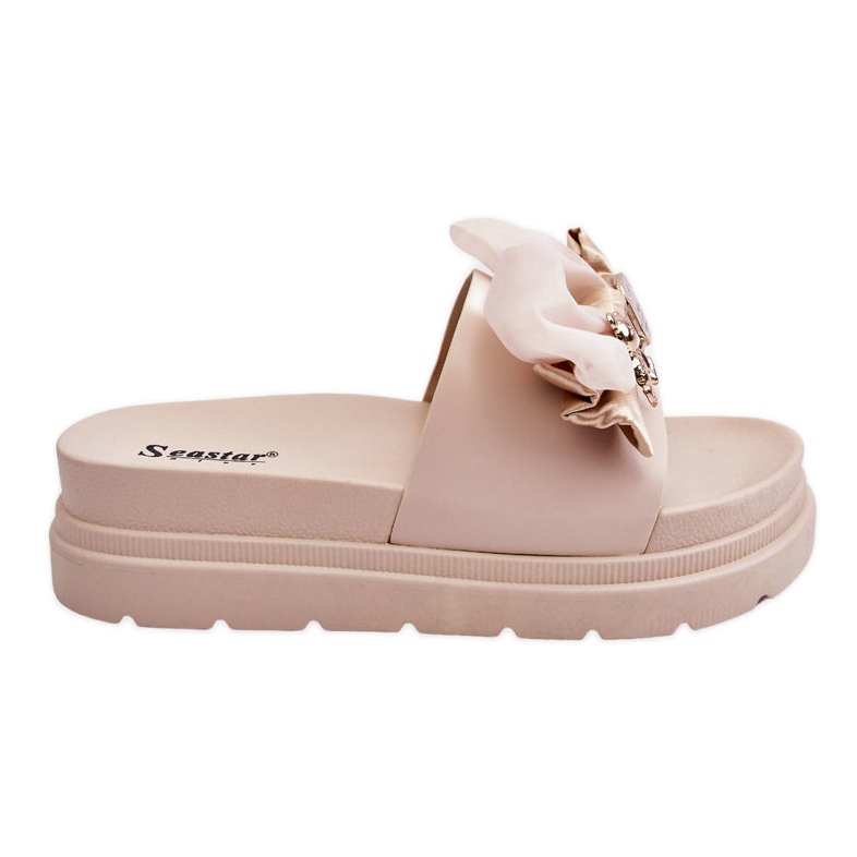 PE1 Pantofle S Mašlí A Dekorativní Teddy Béžová Suzy béžový