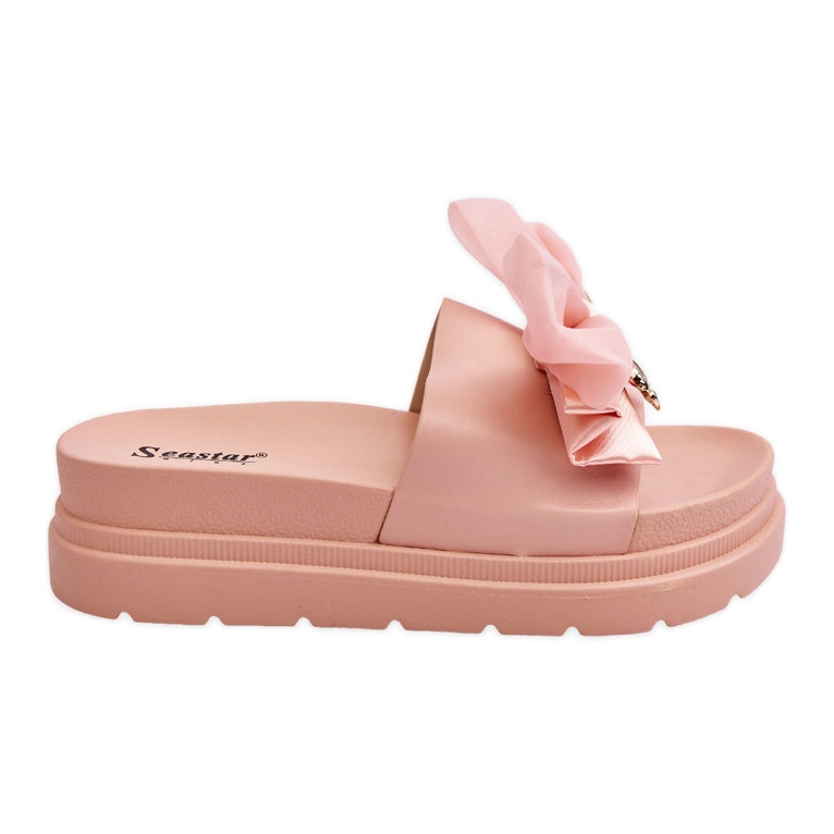 PE1 Pantofle s mašlí a dekorativní medvídek světle růžová Suzy růžový