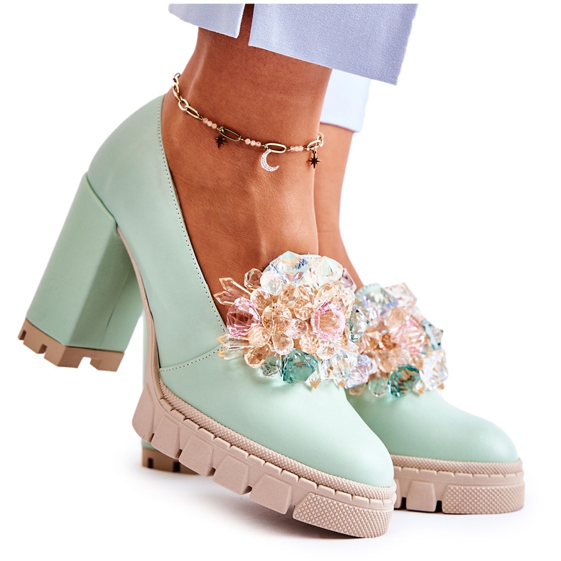 Inna Dámská čerpadla s hladkou zelenou ozdobou zelená